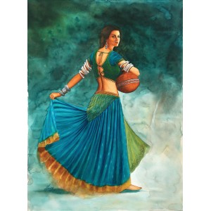 S. A. Noory, Thar Women III , 21 x 28 Inch, Watercolor on Paper, AC-SAN-028